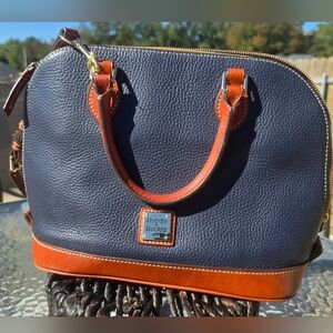 Dooney & Bourke Navy and Tan Leather Satchel